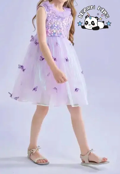 LEZONKIDS - 2024 New Fashion summer sleeveless sweet tutu sequined butterfly frocks girl dress for kids